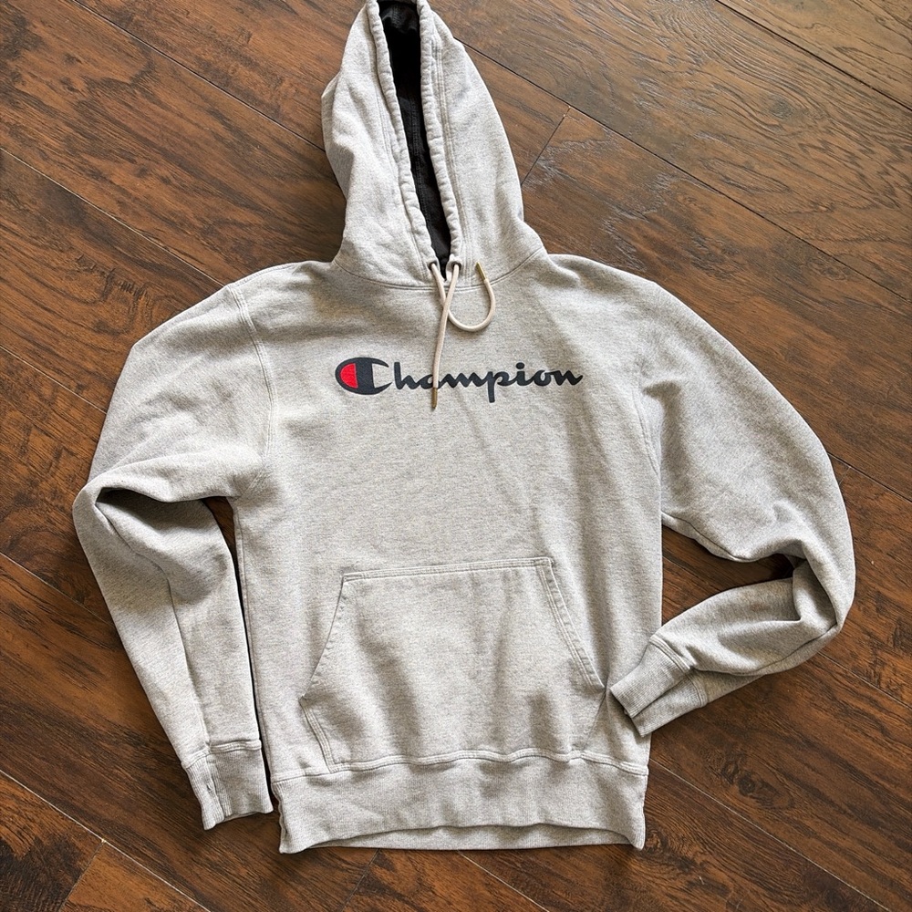 Champion Light Gray Crewneck Hoodie with Script Logo
